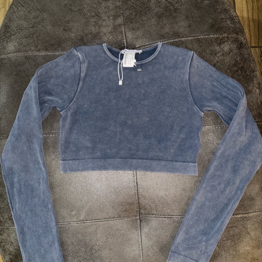 Zara Blue Long Sleeve Crop Top